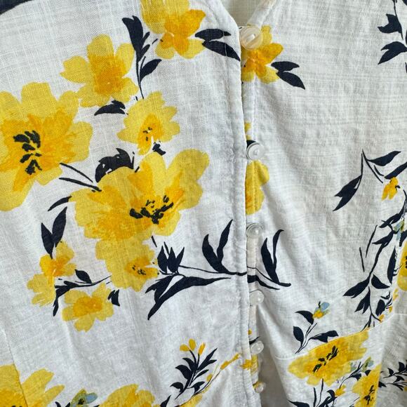 Liz Claiborne Yellow White Floral Print V-Neck 3/4 Sleeve Light Button Up Sz XXL - Picture 3 of 6